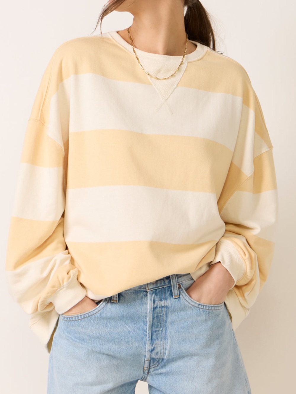 Free People Classic Stripe Crew Wide Sweatshirt in Apricot Stripes